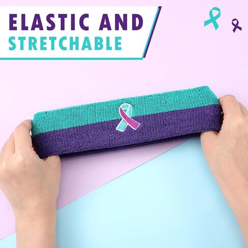 8 Pcs Suicide Awareness Headbands Teal and Purple Ribbon Prevention Awareness Headbands for Women Men Mental Health Inspirational Favors World Suicide Prevention Day Charity Sports Supplies in Saudi Arabia