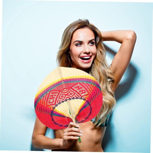 HOMSFOU 2pcs Cattail Fan Rattan Wall Decor Wooden Hand Fan Palm Woven Basket Wall Decor Natural Rattan Decor Hand Held s Woven Woman Weaving in Saudi Arabia