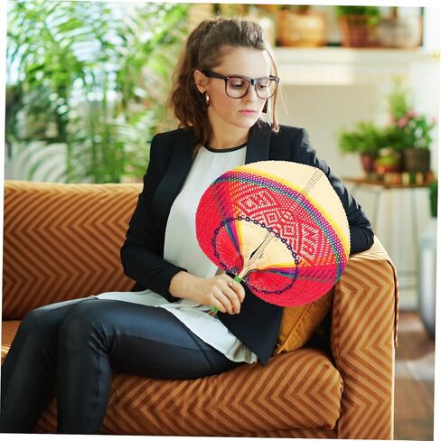 HOMSFOU 2pcs Cattail Fan Rattan Wall Decor Wooden Hand Fan Palm Woven Basket Wall Decor Natural Rattan Decor Hand Held s Woven Woman Weaving in Saudi Arabia