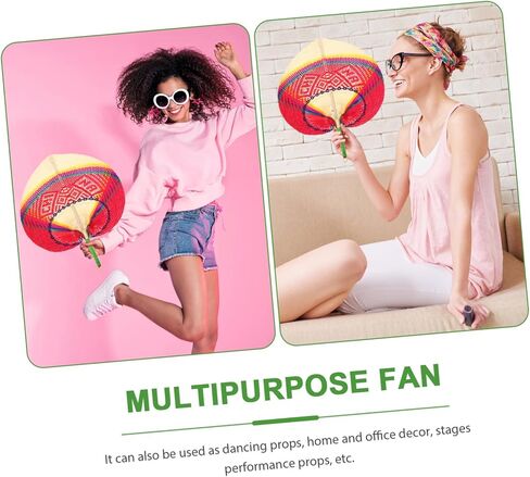 HOMSFOU 2pcs Cattail Fan Rattan Wall Decor Wooden Hand Fan Palm Woven Basket Wall Decor Natural Rattan Decor Hand Held s Woven Woman Weaving in Saudi Arabia