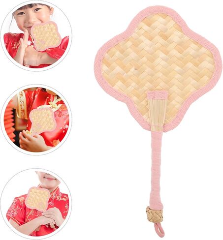 LUOZZY 3pcs Hand Woven Straw Fan Traditional Chinese Decorative Handheld Four-leaf Clover Shaped for Weddings Summer Cooling Home Décor in Saudi Arabia