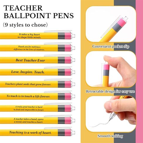 27 Pcs Back to School Teacher Appreciation Gifts Inspirational Teacher Pens Yellow Funny Teacher Ballpoint Pens for Teacher First Day of School Office Thank You Gifts in Kuwait