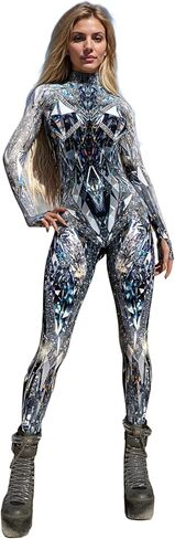 Crystal Shard Bodysuit Women Sci-Fi Fantasy Reflective Armor Cosplay Costume Party Jumpsuit with Hidden Zipper in Saudi Arabia