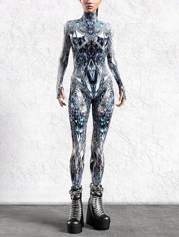 Crystal Shard Bodysuit Women Sci-Fi Fantasy Reflective Armor Cosplay Costume Party Jumpsuit with Hidden Zipper in Saudi Arabia