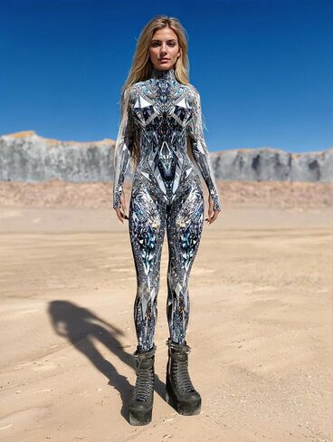 Crystal Shard Bodysuit Women Sci-Fi Fantasy Reflective Armor Cosplay Costume Party Jumpsuit with Hidden Zipper in Saudi Arabia