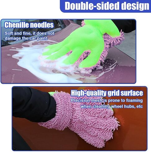 2pcs قفازات غسيل السيارات ، قفازات غبار الألياف الدقيقة من جانب تشنيل مع تصميم 5 أصابع ، مضاد للخلع للتفاصيل الخارجية للتفصيل القفاز لتنظيف العجلة الضيقة (رمادي) in Saudi Arabia