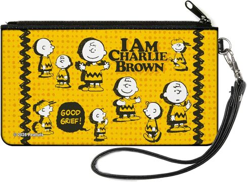 Buckle-Down Peanuts Wallet, Zip Clutch, Peanuts I Am Charlie Brown Poses and Zig Zag Stripe Yellows, Canvas in Saudi Arabia
