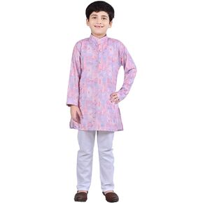 Boys Floral Printed Straight Sequinned Kurta with Pyjamas | Viscose Rayon Kurta & Cotton Blend Pyjamas in Saudi Arabia