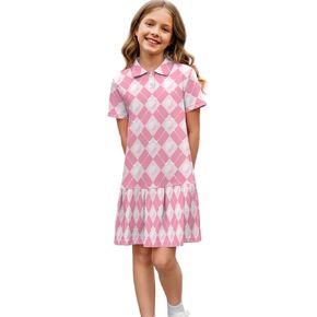 Girls Short Sleeve Tennis Dress Two Button Collared Golf Dress School Sports Dresses Outfit with Pleated Skirt in Saudi Arabia