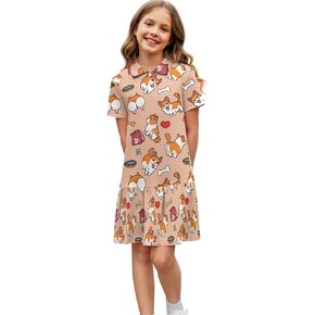 Girls Tennis Golf Dress Outfit Kid Short Sleeve Pleated Skirt Dresses Moisture Wicking Athletic Clothes for 5-14Y in Saudi Arabia