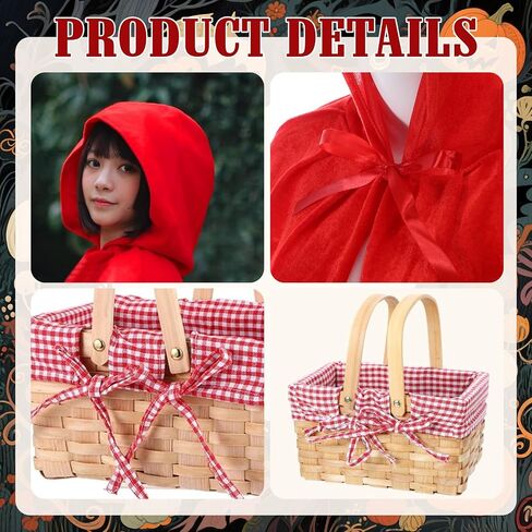 Hicarer Red Riding Cape مع سلة نزهة سلة القماش القماش القطني in Kuwait