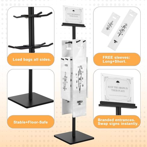 4-Side Hanging Wet Umbrella Bag Stand with Free 400 Umbrella Bags Disposable,Umbrella Holder for Entryway,Commercial Wet Umbrella Bag Wrapper Stand Indoor Entryway for Lobby Entrances in Saudi Arabia