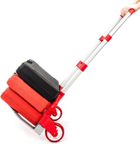 Portable Foldable Cart, 200 Pound Capacity Aluminum Portable Foldable cart with extendable Handle, Perfect for Shopping, Office, Travel, and Mobility （Red in Saudi Arabia
