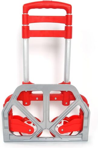 Portable Foldable Cart, 200 Pound Capacity Aluminum Portable Foldable cart with extendable Handle, Perfect for Shopping, Office, Travel, and Mobility （Red in Saudi Arabia