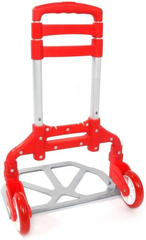 Portable Foldable Cart, 200 Pound Capacity Aluminum Portable Foldable cart with extendable Handle, Perfect for Shopping, Office, Travel, and Mobility （Red in Saudi Arabia