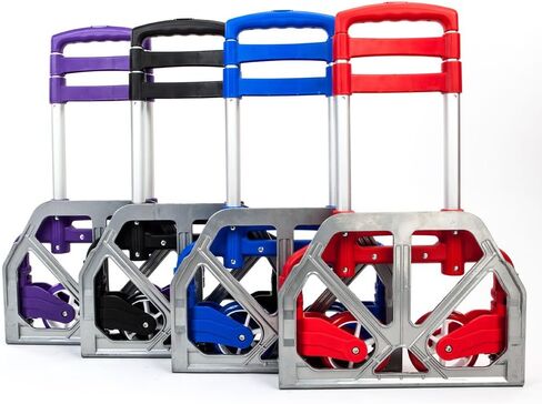 Portable Foldable Cart, 200 Pound Capacity Aluminum Portable Foldable cart with extendable Handle, Perfect for Shopping, Office, Travel, and Mobility （Red in Saudi Arabia