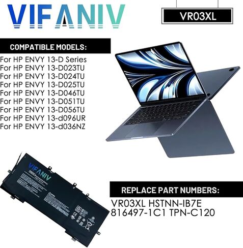 VR03XL VR03 45WH بطارية لجهاز HP Envy 13-D 13-D046TU 13-D025TU 13-D024TU 13-D051TU 13-D056TU سلسلة الكمبيوتر المحمول 816497-1C1 HSTNN-IB7E in Kuwait