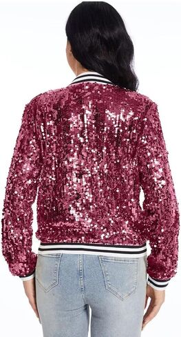 Womens Sequin Jacket Party Festival Outfit Long Sleeve Zipper Up Stylish Glitter Blazer Bomber Jacket in Saudi Arabia
