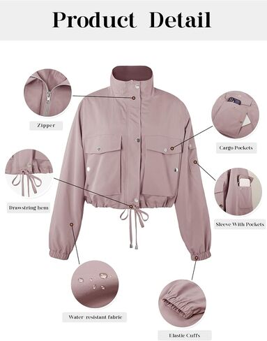 سترة القاذفات التي تم اقتصاصها النسائية 2025 عصرية zip Up معطف anorak فائدة خفيفة الوزن مع جيوب in Kuwait