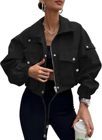 سترة القاذفات التي تم اقتصاصها النسائية 2025 عصرية zip Up معطف anorak فائدة خفيفة الوزن مع جيوب in Kuwait