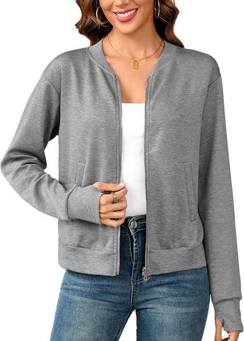 Totatuit Womens Long Sleeve stup up Cardigan Jacket Studts Crewneck in Kuwait
