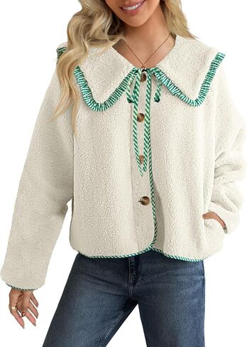 Tankaneo Womens Fuzzy Fleece Jacket Peter Pan Twhic in Saudi Arabia