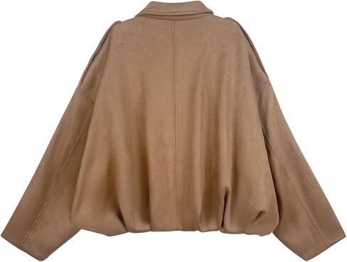Womens Bomber Jacket Faux Suede Casual Cropped Pilot Coat Lapel Collar Causal Oversized Trendy Outwear in Saudi Arabia