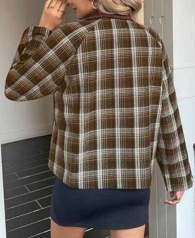 Tankaneo Womens Plaid Cropped Jackets Barn Lightweight Flannel Zip Up Utility Coat Casual Short Jacket with Pockets in Saudi Arabia