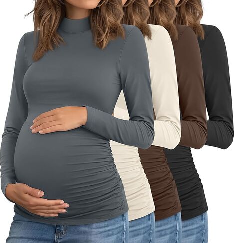 Riyiper 4 Pack قمصان الأمومة النسائية ، والأكمام الطويلة الحمل تتصدر الجانبين الحوامل المحملات ماما وهمية يتيح in Saudi Arabia