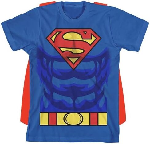 Superman Costume Boy's Blue Crew Neck Short Sleeve Cosplay T-Shirt مع رأس قابلة للفصل in Kuwait