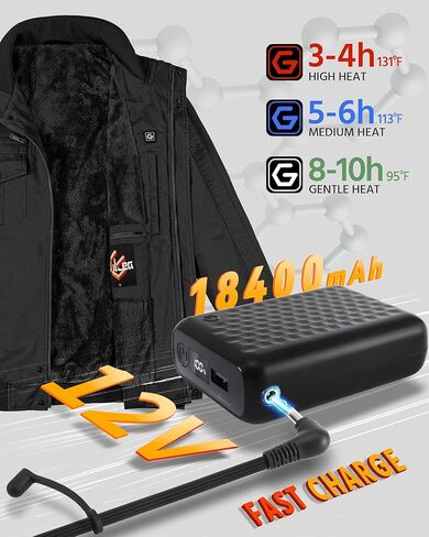 Wulcea Graphene Heated Jacket for Men 12V Fast Charge 18400mAh Large Capacity in Saudi Arabia