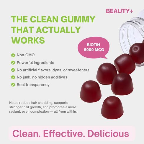 الجمال+ أظافر الشعر والفيتامينات الجلدية - Biotin Gummies 5000 MCG - الفولات - فيتامين B المعقدة B5 ، B6 ، B12 - الفيتامينات البيوتين - غموض نمو الشعر أسرع ، أظافر أقوى ، رعاية جلدية صحية in Saudi Arabia