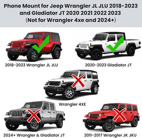 تم ترقية Metal Phone Mount لـ Jeep Wrangler JL JLU 2018-2023 & Gladiator JT 2020 2021 2022 2023 ، حامل هاتف Dash مع مجموعة نظام البط (ليس لـ 4xe & 2024+) in Kuwait