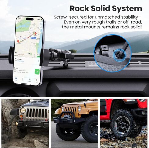 تم ترقية Metal Phone Mount لـ Jeep Wrangler JL JLU 2018-2023 & Gladiator JT 2020 2021 2022 2023 ، حامل هاتف Dash مع مجموعة نظام البط (ليس لـ 4xe & 2024+) in Kuwait