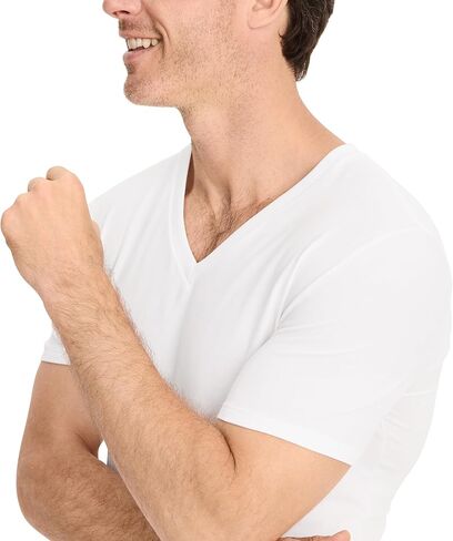 Jockey Men's Undershirt Smooth Fit Cotton Stretch V-Neck Undershirt - 3 Pack in Saudi Arabia
