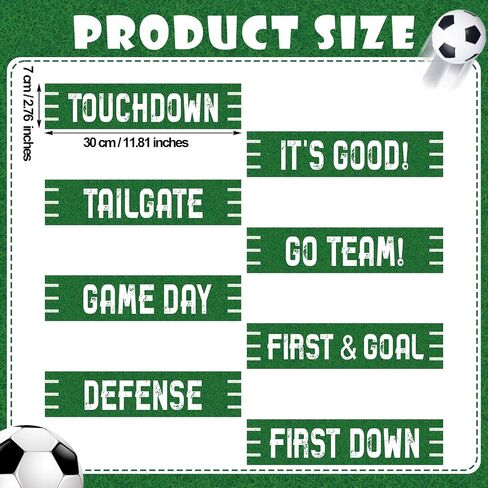Epakh 8 Pcs Football Street Signs Cutouts Set Game Day Sign Cut Out Football Theme Decoration Sports Birthday Party Supplies Green/White 11.81"x2.76" in Saudi Arabia