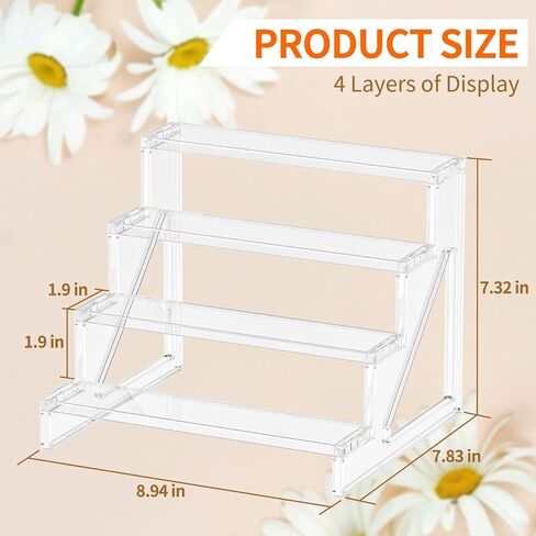 عرض Displate STAND Organizer Room Decor - 4 طبقات من الأرفف الأكريليكات واضحة ، حامل منظم العطور ، حامل حامل الكعك ، أرفف الحلويات منظمًا وديكورًا لغرفة النوم ، الحمام ، الحفل ، حزمة واحدة (9 بوصات ، 1 حزمة) in Saudi Arabia