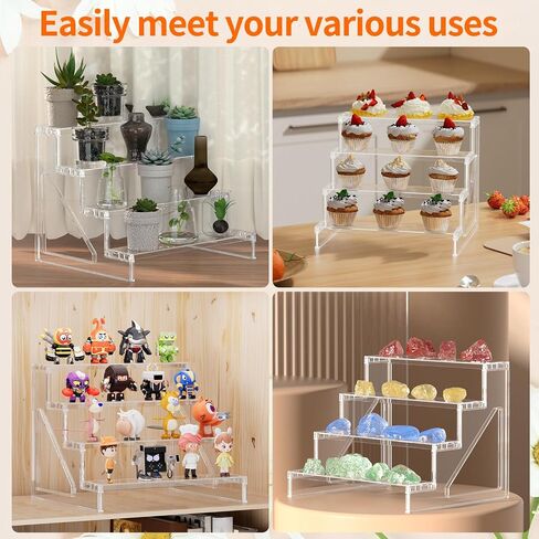 عرض Displate STAND Organizer Room Decor - 4 طبقات من الأرفف الأكريليكات واضحة ، حامل منظم العطور ، حامل حامل الكعك ، أرفف الحلويات منظمًا وديكورًا لغرفة النوم ، الحمام ، الحفل ، حزمة واحدة (9 بوصات ، 1 حزمة) in Saudi Arabia