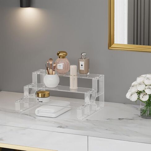 3 Tier Perfume Organizer Stand, Acrylic Display Stands,Cologne Organizer for men, Clear Shelf Risers for Figures, Cupcake Stand Holder for Party, Riser Stand for Decoration and Organizer in Saudi Arabia