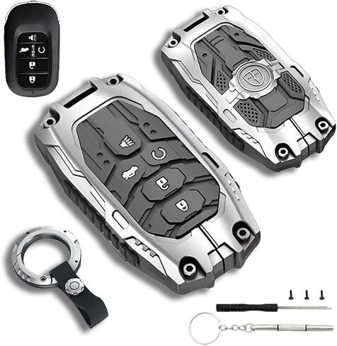 غطاء مفتاح المعادن الثقيل وسلسلة المفاتيح لهوندا 2022-2024 Civic ، Accord ، HR-V ، Pilot & CR-V ، 5-Button Key Shell (5-Buttons ، Black) in Kuwait