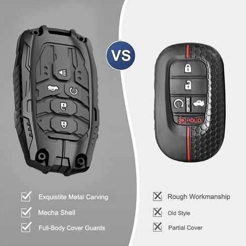 Heavy Metal Key Fob Cover & Keychain for Honda 2022–2024 Civic, Accord, HR-V, Pilot & CR-V, 5-Button Key Fob Shell (5-Buttons,Black) in Kuwait