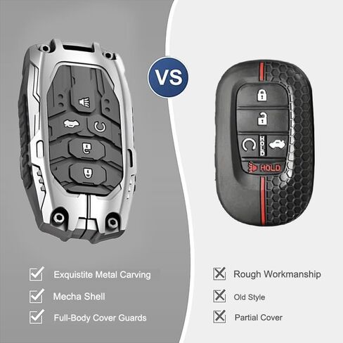 غطاء مفتاح المعادن الثقيل وسلسلة المفاتيح لهوندا 2022-2024 Civic ، Accord ، HR-V ، Pilot & CR-V ، 5-Button Key Shell (5-Buttons ، Black) in Kuwait