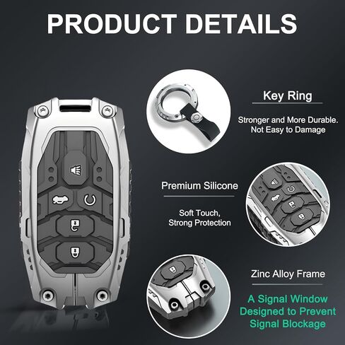 غطاء مفتاح المعادن الثقيل وسلسلة المفاتيح لهوندا 2022-2024 Civic ، Accord ، HR-V ، Pilot & CR-V ، 5-Button Key Shell (5-Buttons ، Black) in Kuwait