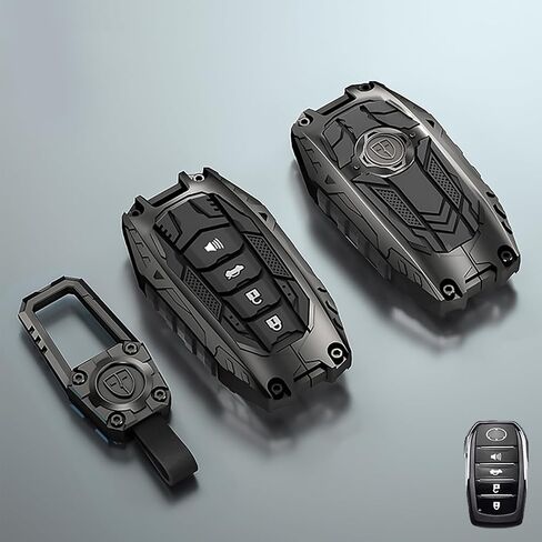 Mech Style Heavy Metal Key Fob Cover, Compatible with Toyota Tundra 2022 2023 2024 2025~, Fit for Corolla Cross Venza Sequoia etc, Zinc Alloy Key Case Protector (1 Pcs, E-Style, Gunmetal) in Saudi Arabia