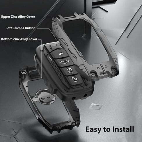 Mech Style Heavy Metal Key Fob Cover, Compatible with Toyota Tundra 2022 2023 2024 2025~, Fit for Corolla Cross Venza Sequoia etc, Zinc Alloy Key Case Protector (1 Pcs, E-Style, Gunmetal) in Saudi Arabia
