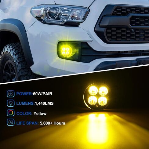 Yellow LED Fog Lights Fits For 2012-2023 Tacoma,2014-2021 Tundra,2010-2024 4Runner,2011-2019 Sienna,2009-2016 Corolla,2008-2013 LX570,2 Packs(SAE Fog Lamp,Amber LED Light Kit) in Saudi Arabia
