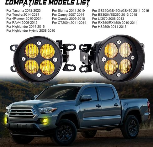 Yellow LED Fog Lights Fits For 2012-2023 Tacoma,2014-2021 Tundra,2010-2024 4Runner,2011-2019 Sienna,2009-2016 Corolla,2008-2013 LX570,2 Packs(SAE Fog Lamp,Amber LED Light Kit) in Saudi Arabia