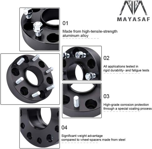 فواصل عجلات MAYASAF Hubcentric [عبوتان، سمك 1.5 بوصة، 6 عروات] لسيارة Chevy Silverado (GMC Sierra) 1500/2500، Tahoe/Yukon، لسيارة Cadillac Escalade، نمط مسمار 6x5.5، 78.1 Hub Bore، M14x1.5 Studs in Saudi Arabia