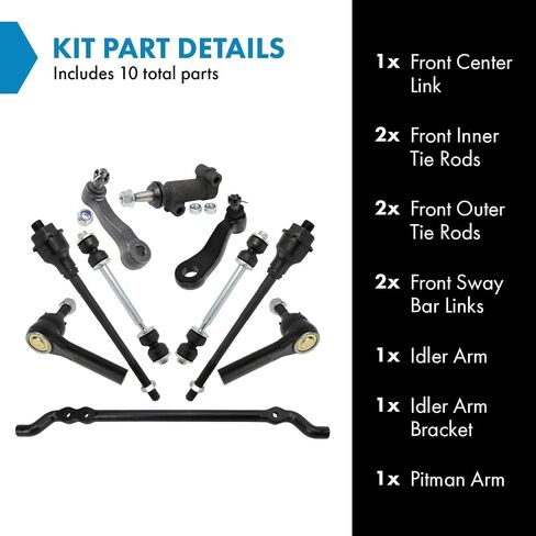 TRQ Front Steering & Suspension Kit Center Link Idler Arm Idler Arm Bracket Assembly Pitman Arm Sway Bar Stabilizer Link Tie Rod Compatible with Chevrolet GMC Hummer in Saudi Arabia