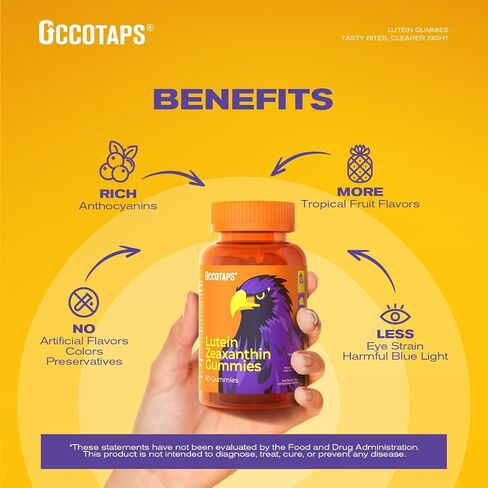 Lutein & Zeaxanthin Gummies - 20mg Lutein + Bilberry, No Sugar, Blue Light Support - Ideal for Dry Eyes & Daily Eye Wellness,120count in Saudi Arabia